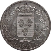 5 Francs - Louis XVIII bare bust, France, 1816-1824 reverse image