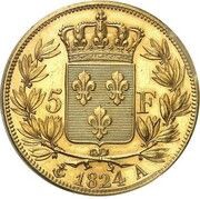 5 Francs - Charles X Pattern, France, 1824 reverse image