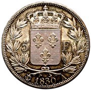 5 Francs - Charles X 2nd type, relief edge, France, 1830 reverse image