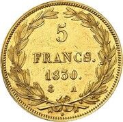 5 Francs - Louis Philippe Pattern, France, 1830 reverse image
