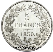 5 francs pattern of Caunois, France, 1830 reverse image
