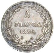 5 Francs - Louis Philippe Pattern, France, 1830 reverse image