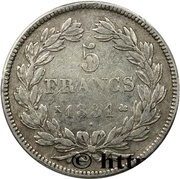 5 Francs type Tiolier with "I", Hybrid, hollow edge, France, 1831 reverse image