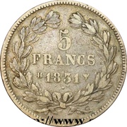 5 Francs - Louis-philippe I IIè type Domard, Hybride, relief edge, France, 1831 reverse image