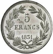 5 Francs - Louis Philippe Pattern, France, 1831 reverse image