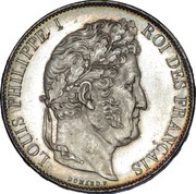 5 Francs - Louis Philippe I Domard type, 3rd retouch, relief edge obverse image
