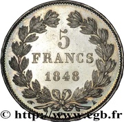 5 Francs - Louis Philippe I Domard type, 3rd retouch, relief edge, France, 1844-1848 reverse image