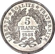 5 Francs Pattern of Farochon, 1st competition, France, 1848 reverse image