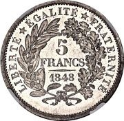 5 Francs Pattern of Farochon, 2nd competition, France, 1848 reverse image