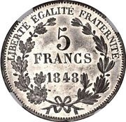 5 Francs Pattern of Montagny, France, 1848 reverse image