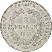 5 Francs pattern of Magniadas, France, 1848 reverse image