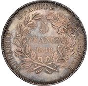 5 Francs Pattern of Desboeufs, France, 1848 reverse image
