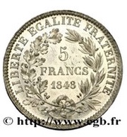 5 Francs pattern of Tournier, France, 1848 reverse image