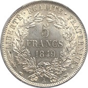 5 Francs Ceres, 2nd republic, France, 1849-1851 reverse image