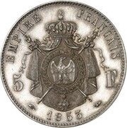 5 Francs - Napoleon III Pattern, France, 1853 reverse image