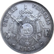 5 Francs - Napoleon III, France, 1853 reverse image