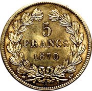 5 Francs - Ceres Without Motto, France, 1870-1871 reverse image