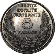 5 Francs - Third Républic Bazor, France, 1933 reverse image