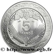 5 Francs pattern of Vézien, France, 1933 reverse image
