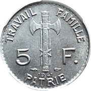 5 Francs - Pétain, France, 1941 reverse image