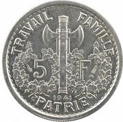 5 Francs pattern of Bazor, Pétain 1st type, France, 1941 reverse image