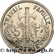 5 francs Pétain Essai en bronze nickelé de Bazor, type 1, France, 1941 reverse image