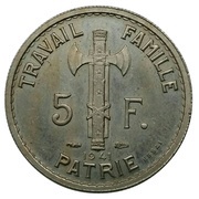 5 Francs pattern of Bazor, Pétain 3rd type, small 5, France, 1941 reverse image