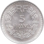 5 Francs, France, 1945-1952 reverse image