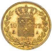 10 Francs - Charles X Pattern, France, 1824 reverse image