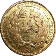 10 Francs, France, 1850-1851 reverse image