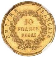 10 Francs - Napoleon III Pattern, France, 1855 reverse image