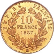 10 Francs - Napoleon III reverse image