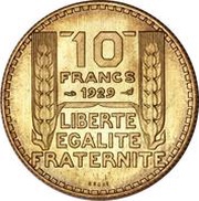 10 Francs pattern of Turin, France, 1929 reverse image