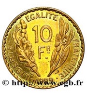 10 Francs pattren of Popineau, France, 1929 reverse image