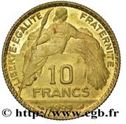 10 Francs pattren of Bénard, France, 1929 reverse image