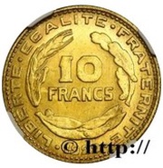 10 Francs pattren og Guzman, France, 1929 reverse image