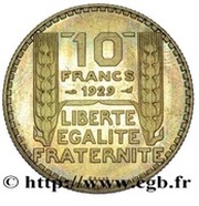 10 Francs pattern of Turin, France, 1929 reverse image
