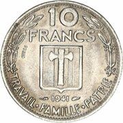 10 Francs - Pétain, France, 1941 reverse image