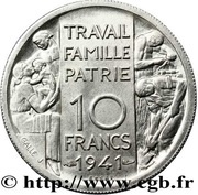 10 Francs - Petain Essai, France, 1941 reverse image