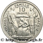 10 francs Pétain Essai aluminium de Bazor and Vézien reverse image