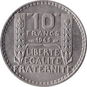 10 Francs Small head, France, 1947-1949 reverse image
