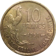 10 Francs, France, 1950-1958 reverse image