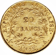 20 Francs - Napoleon I, France, 1802-1803 reverse image