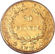 20 Francs - Napoleon I, France, 1804-1805 reverse image
