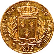 20 Francs - Louis XVIII dressed bust, France, 1814-1815 reverse image