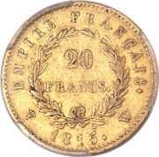 20 Francs - Napoleon I, France, 1815 reverse image