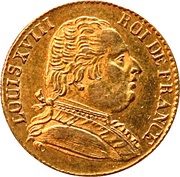 20 Francs - Louis XVIII dressed bust; London obverse image