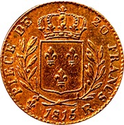 20 Francs - Louis XVIII dressed bust; London, France, 1815 reverse image