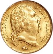 20 Francs - Louis XVIII nude bust obverse image