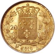 20 Francs - Louis XVIII nude bust, France, 1816-1824 reverse image